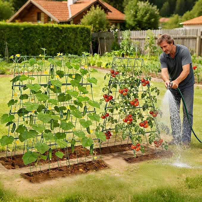 Heavy Duty Adjustable A-Frame Trellis for Climbing Plants,48"x16", Rust-Proof Metal Garden Trellis with Dense Grid, Ideal for Raised Beds, Cucumbers, Tomatoes, Beans, and Outdoor Vines (1 Pcs)