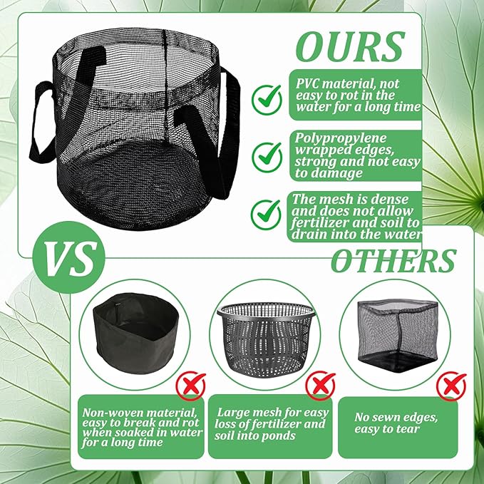 6PCS Mesh Aquatic Pond Plant Baskets, 2 Gallon Round Pond Planting Bags Aquatics Planter Pot Water Lily Growing Container with Handles for Lotus Bog Plant Garden Terrestrial Plants, 7.9" H x 7.9" Dia