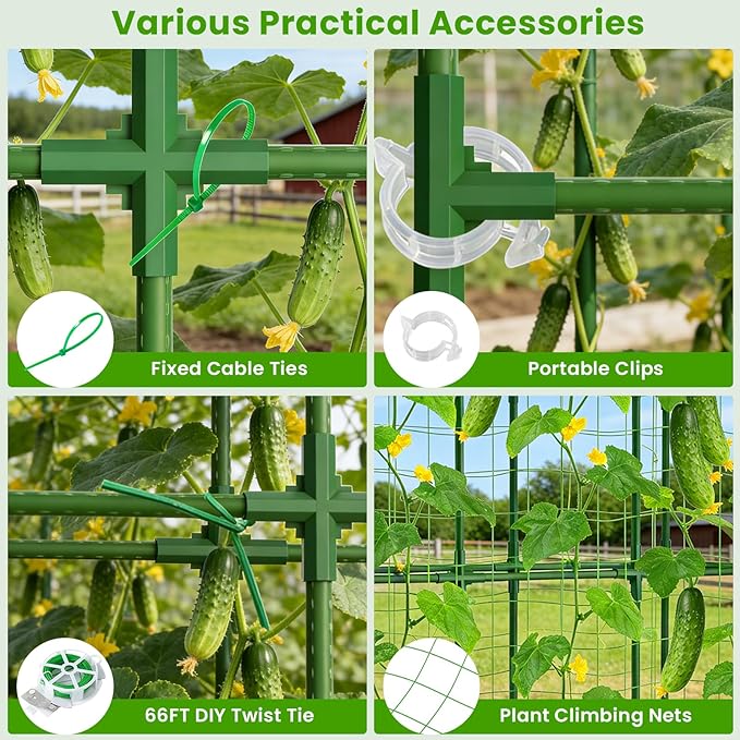 62in Tall Cucumber Trellis for Raised Bed, 68" L x 62" H Metal Garden Trellis for Climbing Plants Outdoor, U-Shape Vegetables Trellis Support for Squash Zucchini Peas Grape