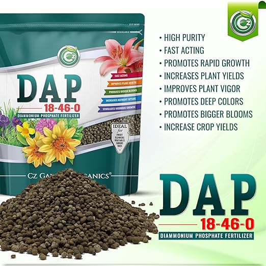 18-46-0 DAP Fertilizer - Made in USA - Nitrogen and Phosphorus Plant Food for Indoor/Outdoor Plants & Flower Gardens - Promotes Vigorous Growth and Big Blooms!