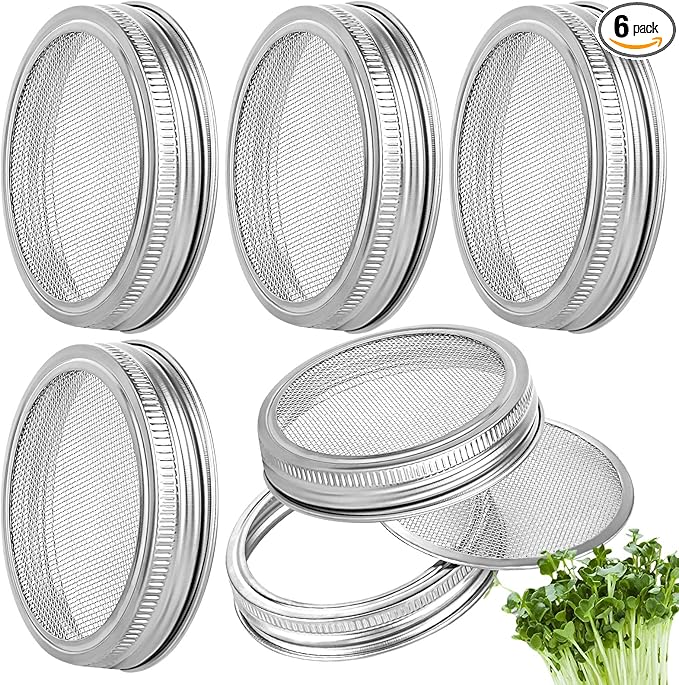 6Pcs Sprouting Screen, Stainless Steel Sprouting Jar Lids, Sprout Kit and Making Organic Sprouts Seeds for Growing Broccoli Sprouts Alfalfa Seed Bean, Sprout Mesh Lids
