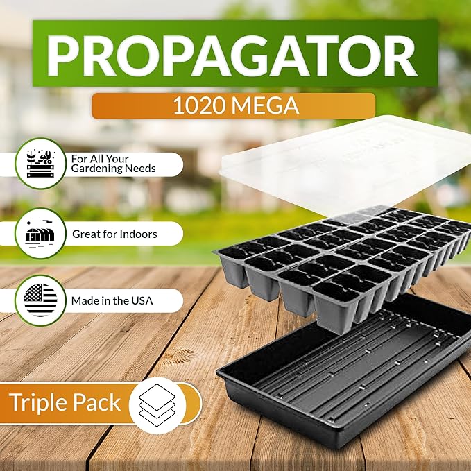 Greenhouse Megastore Seed Starter Kit - 3 Pack of Seedling Trays 1020 No Holes Heavy Duty, Seed Planting Growing 48-Cells Inserts Plug Trays & 2" Tall Humidity Domes for Seed Starting