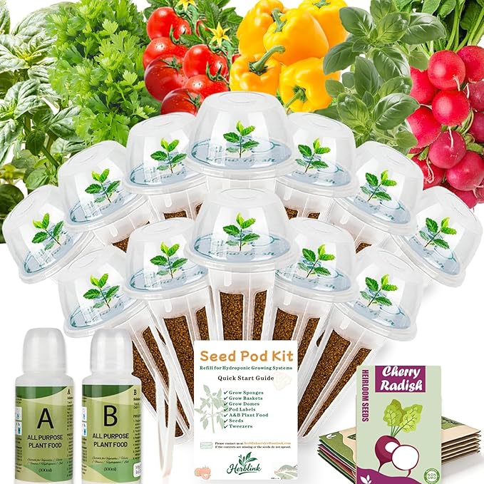 Salsa Seed Pod for Aerogarden - 12 Hydroponic Refill Grow Pods with 6 Packets Seeds of Basil, Cherry Tomato, Bell Pepper, Cherry Radish & Cilantro for Most Hydroponic Systems Ahopegarden, LETPOT, URUQ