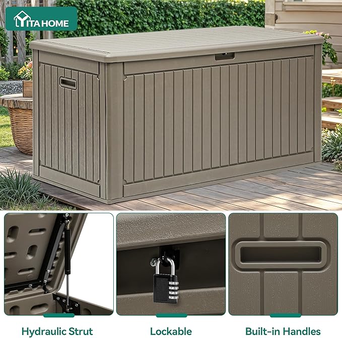 YITAHOME 320 Gallon Double-Wall Deck Box with Divider & Side Handles, Outdoor Large Storage for Patio Furniture Cushions, Garden Pool Accessories, Water Resistant & Lockable