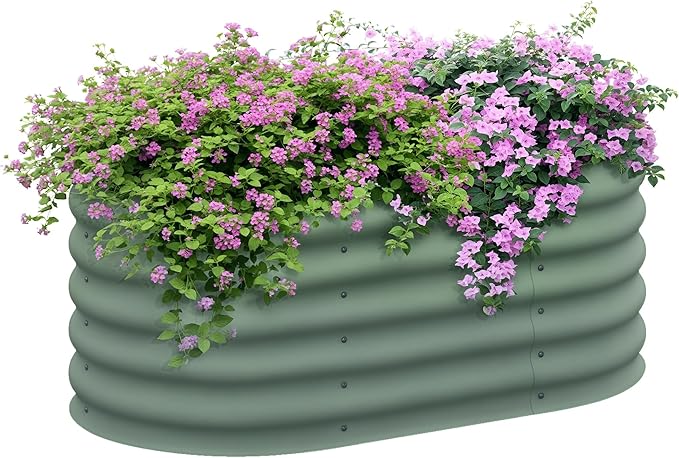 Outsunny 3.5' x 2' x 1.4' Galvanized Raised Garden Bed Kit, Outdoor Metal Elevated Planter Box with Safety Edging, Easy DIY Stock Tank for Growing Flowers, Herbs & Vegetables, Green