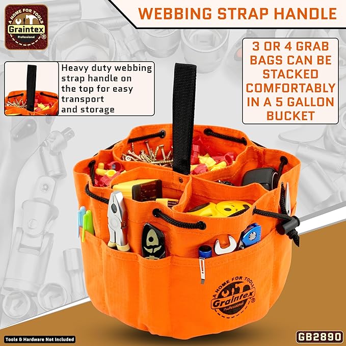 Graintex 18 Pockets Grab Bag Rip-stop Canvas Drawstring Closure, Small Part Organizer Pouch, Small Tools, Screws, Parts, Parachute Tool Bag for Efficient Storage - Orange