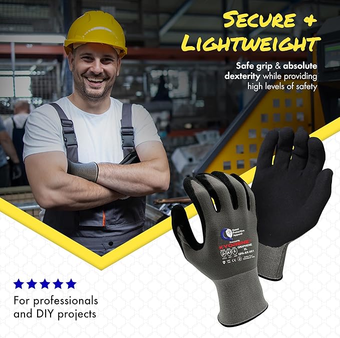 Quest Protective Apparel Cut Resistant Work Gloves (ANSI A1) – Lightweight Graphene Gloves for Gardening,DIY,Mechanical & General Handling – Breathable Grip Gloves for Men & Women – X-Large, Pack of 3