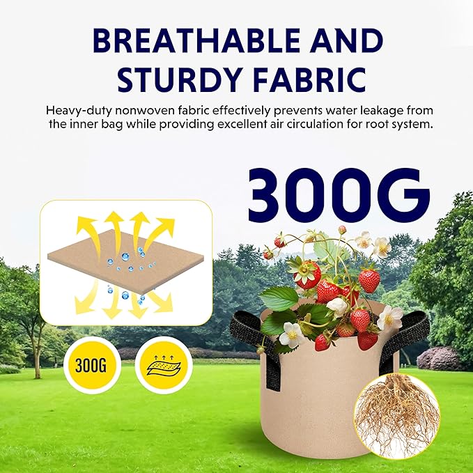 iPower 10-Pack 2 Gallon Plant Grow Bags Thickened Nonwoven Aeration Fabric Container Heavy Duty Durable Pots, Strap Handles for Garden, Tan