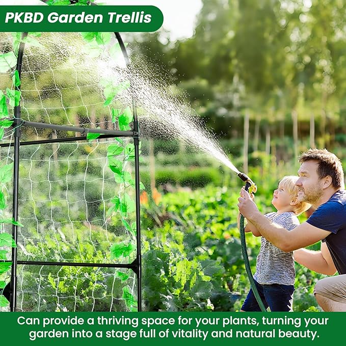 PKBD Tall Garden Arch Trellis for Climbing Plants Outdoor, 7 ft Tall Polyethylene-Coated Stainless Steel Garden Arch for Climbing Vine Vegetable/Fruit/Flower, Cucumber Trellis for Raised Bed, Black
