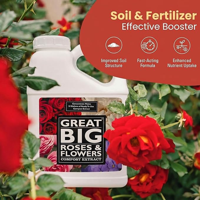 Great Big Roses & Flowers Liquid Fertilizer Booster - Improves Soil Structure & Nutrient Uptake, Organic Compost Extract Flower Bloom Booster, Ideal Gift's for Mom - 4 Gallon (Makes 128 Gallons)