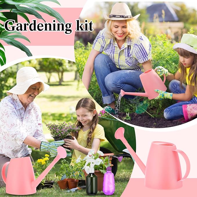 Reallnaive 6 Pcs Indoor Watering Can Set 1/2 Gallon Can 6.8 oz Spray Bottle 17 oz Squeeze Bottle Plant Watering Globes Soil Moisture Meter Small Spraying Sets for Indoor Outdoor (Pink)