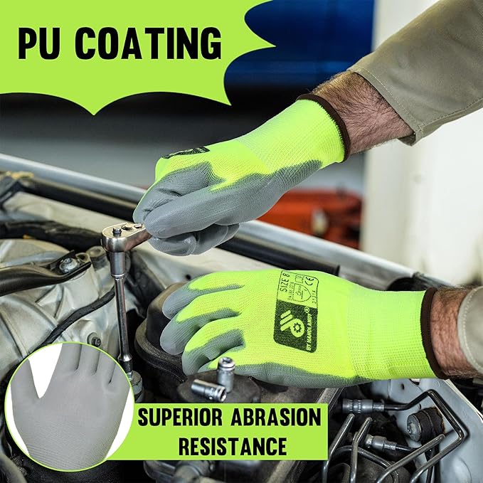 HLDD HANDLANDY PU Coated Safety Work Gloves, 6/12 Pairs Work Gloves
