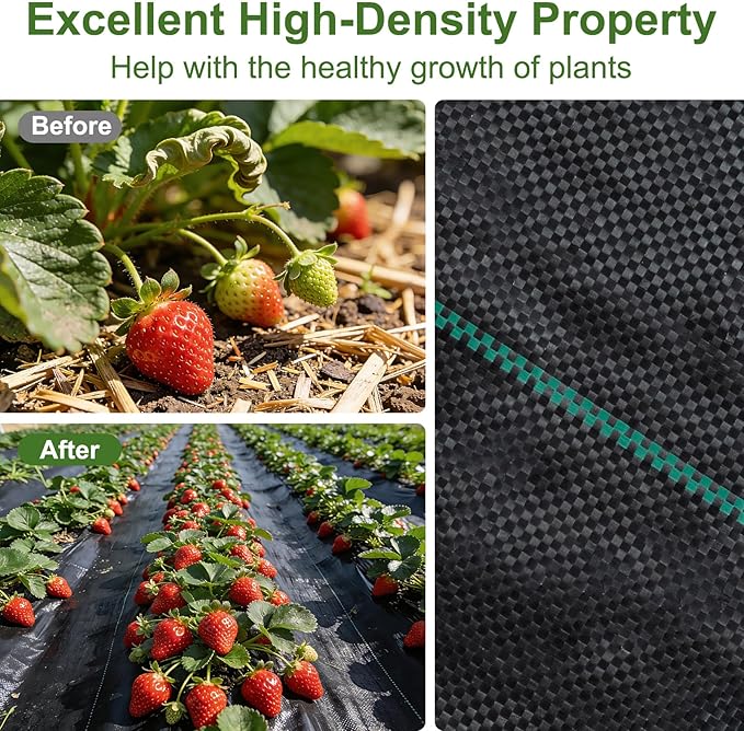 3FT x 50FT Weed Barrier Fabric Heavy Duty, 3.2oz Landscape Fabric with 20 U-Shaped Stakes of Garden Fabric Weed Barrier, Ground Cover for Gardening, Farming Landscaping Fabric