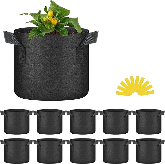 HealSmart Plant Grow Bags 3 Gallon, Tomoato Planter Pots 10-Pack with Handles, Aeration Nonwoven Fabric, Heavy Duty Gardening Planter for Vegetable, Herbs and Flowers, Black 2024 Version