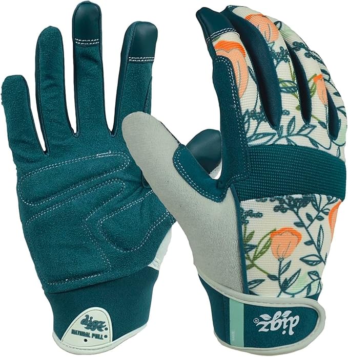 DIGZ 77860-23 High Performance Women's Gardening Work Touch Screen Compatible Fingertips Gloves, Small (Pack of 1), Coral Floral Pattern