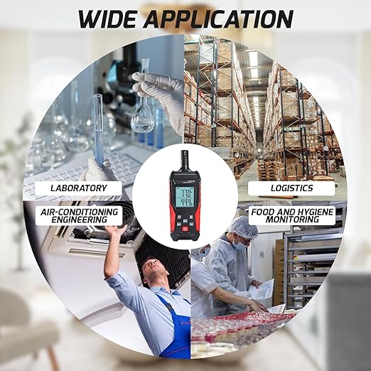Humidity and Temperature Meter Digital Temperature&Humidity Meter, High Precision Psychrometer with 0-100% Relative Humidity, -4°F-140°F Ambient Temperature, Large LCD Backlight, Hold Max Min Display