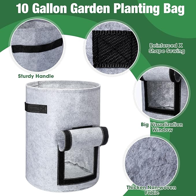 12 Pack Potato Grow Bags 10 Gallon 7 Gallon Garden Planting Bag with Flap Vegetable Grow with Handles and Harvest Window Thickened Nonwoven Fabric Pots for Tomato Vegetable and Fruits(Mix Color)