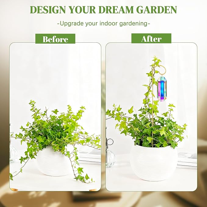 H&D HYALINE & DORA 7 Pack AB Colored Crystal Suncatcher Small Trellis Golden Plant Stake for Potted Plants Indoor Decoration 13.7 Inch
