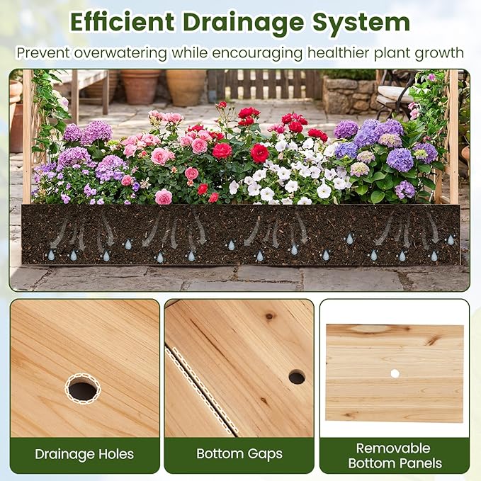 S AFSTAR Raised Garden Bed with Trellis, 2 Pieces Fir Wood Planter Box with Flat Roof & Drainage Holes, Vertical Planter Raised Bed for Climbing Plants, Flowers & Vegetables, 87" x 14" x 45" (Natural)