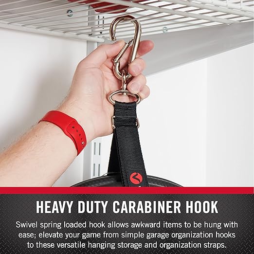 VELCRO 30 in. x 1-1/2 in. Easy Hang Cinch Strap, Bundling Strap with Carabiner in Black Hook and Loop (1-Pack) VEL-30803-USA