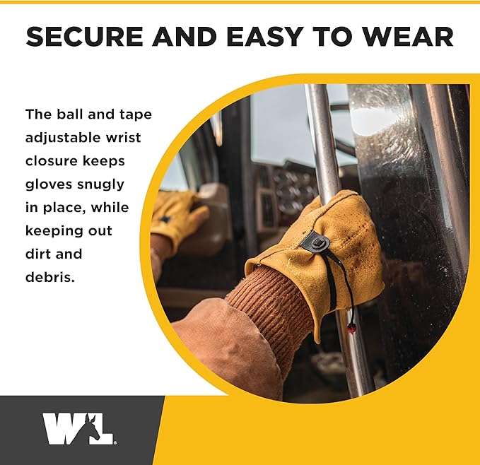 Wells Lamont Leather Work Gloves for Men – Heavy Duty, Cowhide, Abrasion & Puncture Resistant – Adjustable Wrist, Gunn Cut Design, Ideal for Ranching, Farming, Construction - Saddletan - S