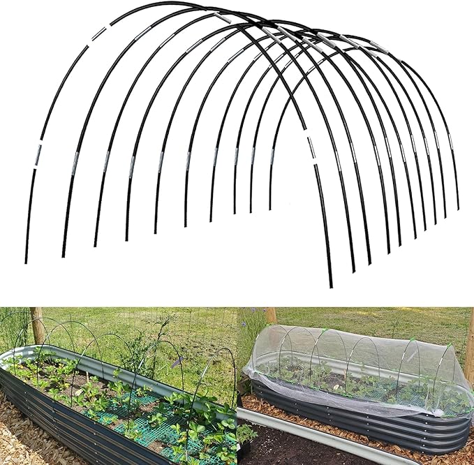 Greenhouse Hoops Grow Tunnel, 10 Sets of 7FT Garden Hoops for Raised Beds, Rust-Proof Fiberglass Frame for Garden Netting, Greenhouse Kit, Plant Shade Cloth, Plant Row Cover, 50 pcs
