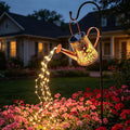 Solar Lanterns Outdoor Decorative: Metal Butterfly Watering Can with Cascading LED Lights and Hook - Waterproof Hanging Garden for Yard Patio Decor - Birthday Gardening Gifts for Women