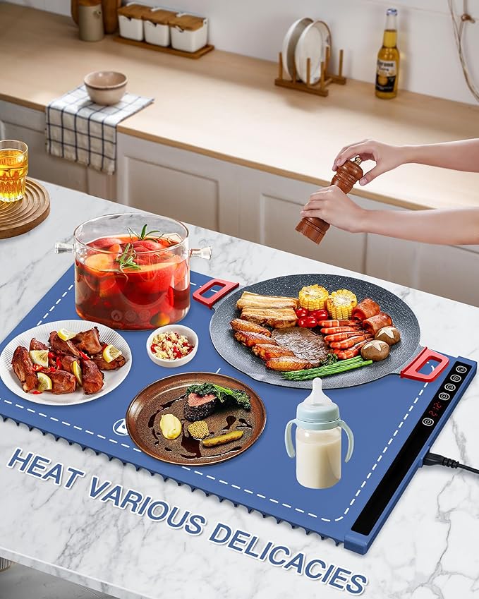 Warming Mat for Food, Silicone Rapid Full-Surface Heating Electric Warming Tray with 6 Adjustable Temperature, 24"x15" Fordable Versatile Food Warmer Mat for Parties, Buffet, Gatherings & Daily Use