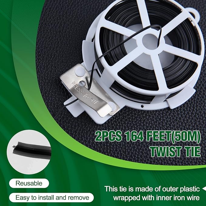 164 Feet (50m) Twist Ties, 2 Reels Garden Wire Garden Plant Ties with Cutter Reusable Multifunctional Garden Ties Plant Support for Gardening and Office Home Organization, Green and Black