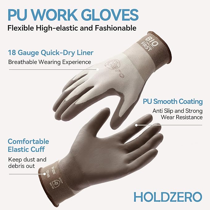 Breathable Gardening Gloves PU Coated Work Gloves DIY Gloves For Weeding Digging Raking and Pruning 3 Pairs