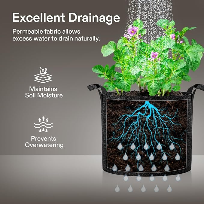 VIVOSUN 10-Pack 2 Gallon Grow Bags, Reinforced Planter Fabric Pots for Gardening Black