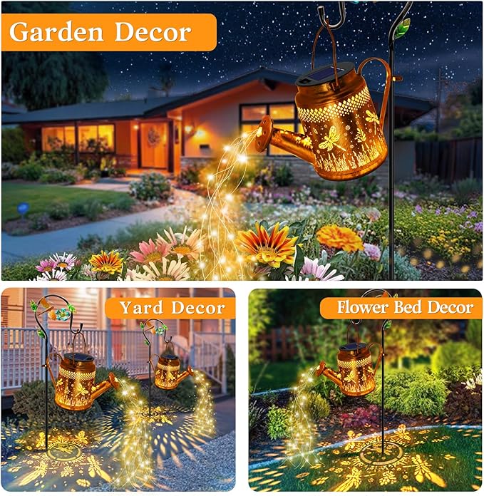 YJFWAL Solar Dragonfly Watering Can Lights for Mom, Grandma, Wife, Daughter & Every Woman, Outdoor Garden Decor with Shepherd Hook, Hanging Lights for Patio, Yard, Porch, Backyard