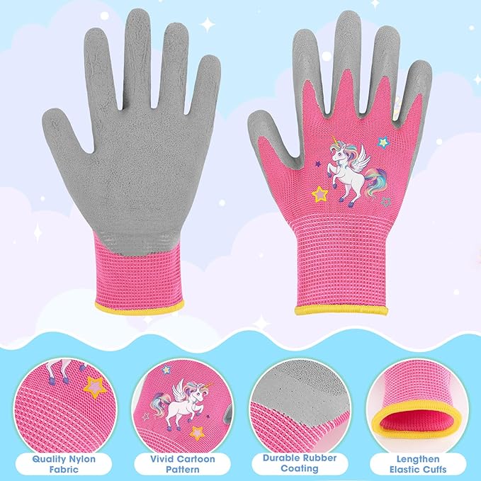 WAWSAM Kids Gardening Gloves 3 Pairs Toddlers Rubber Coated Work Gloves Children Garden Gloves