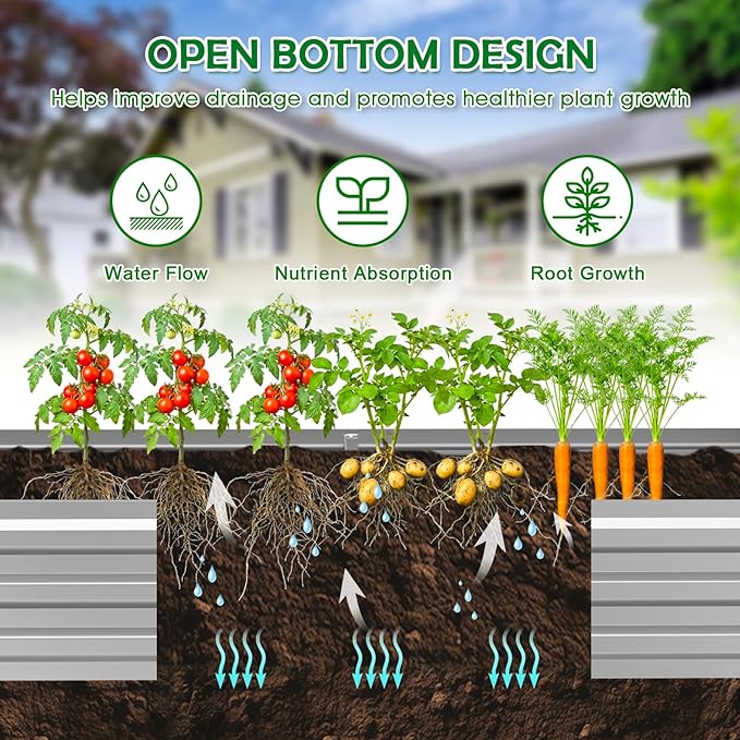 2PCS 8x4x1FT Galvanized Raised Garden Bed Outdoor Patio, Large Rectangular Metal Planter Boxes,Plant Container Kit for Gardening, Vegetables, Flowers, Herbs,Silver