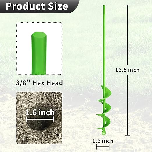 Auger Drill Bit for Planting,1.6"x16.5" Extended Length Garden Auger Spiral Drill Bit, Heavy Duty Post Hole Digger for Bulbs,Flowers & Bedding Plants,Fits 3/8" Hex Drill