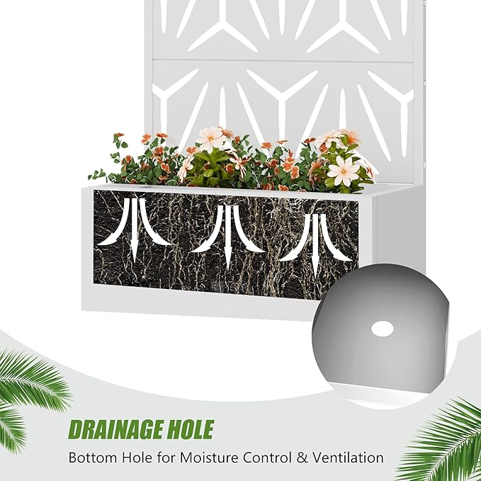 Casaphoria Metal Raised Garden Bed with Trellis, 59"x30"x12" Planter Box for Climbing Plants, Vegetables & Vines, Features Drainage Holes and Privacy Screen, White-Star