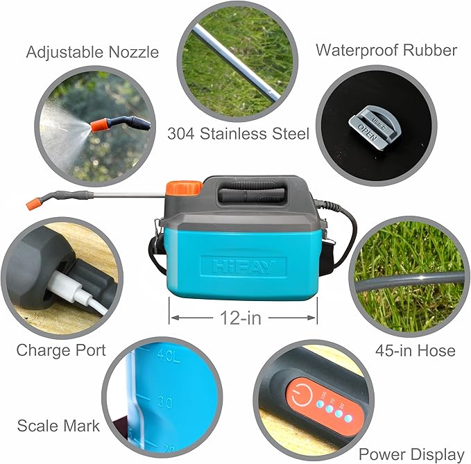 HIFAY ES4-PRO Electric Sprayer 1 Gallon Built-in 4000mAh,Rechargeable Battery Powered Sprayer with Telescopic Wand,Plant Mister,Kitchen Cleaning,Indoor Watering Can for Plants (Blue)
