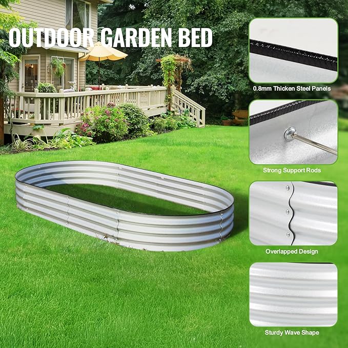 Backyard Expressions Home Galvanized Raised Garden Bed Kit 8x4x1ft, Planter Box Raised Garden Beds Outdoor, Easy Assembly Metal Raised Bed for Gardening Vegetables, Fruits, Flowers - Silver
