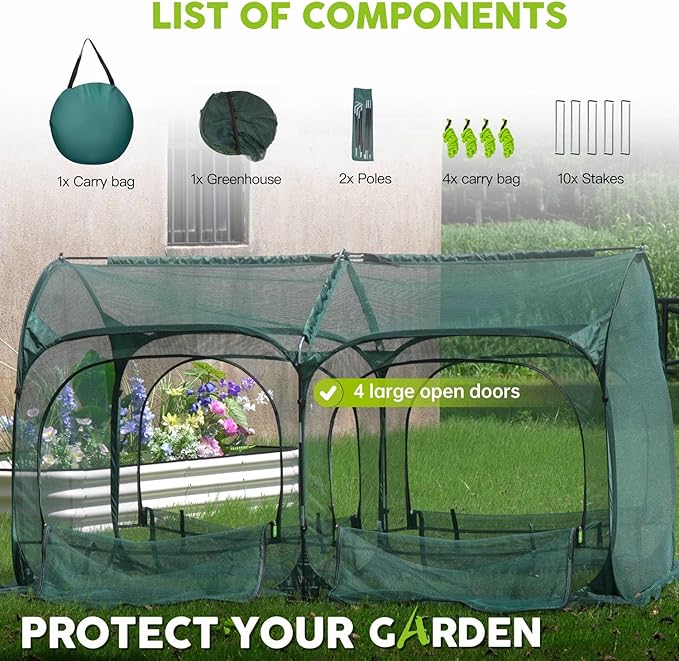 Poray Large 6.6x3.3FT Tunnel Plant Netting Cover, Pop up Crop Cage Gardening Net Cover for Protecting Vegetables &Fruits,Durable Gardening Net for Plant and Small Animals