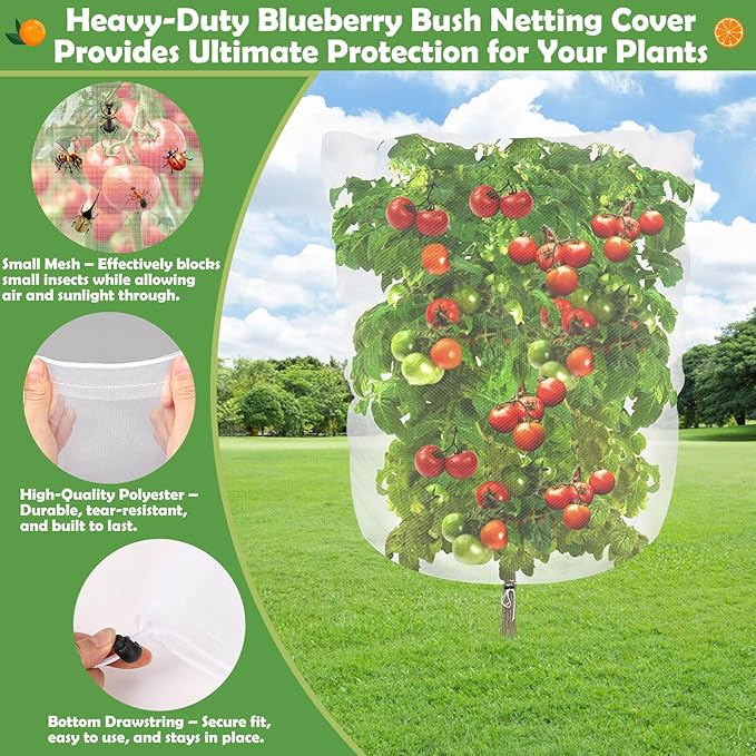 4Ft x 6Ft Blueberry Bush Netting Cover,4 Pack Bird Netting for Blueberry Bushes, Garden Netting Insect Pest Barrier with Drawstring, Plant Fruit Tree Netting Net for Garden Protection