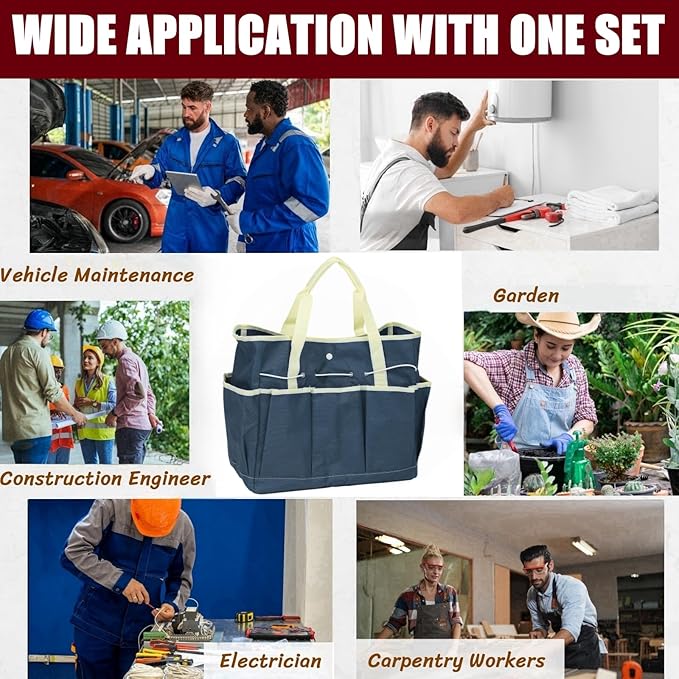 BLIRITEL Garden Tool Organizer,Waterproof Garden Tool Tote Bag with 8 Side Pockets,Outdoor Gardening Tool Storage Bag and Home Organizer for Gardener,Pottery,Electrician and Repairman