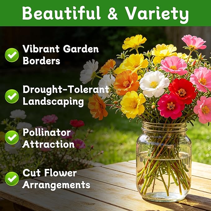 LUOJIBIE Moss Rose Seeds, 20,000+ Bulk Flower Seeds for Planting Outdoors(99% Pure Live, Non-GMO), Mixed Colors and Large Blooms, Attracts Pollinators, Easy to Grow