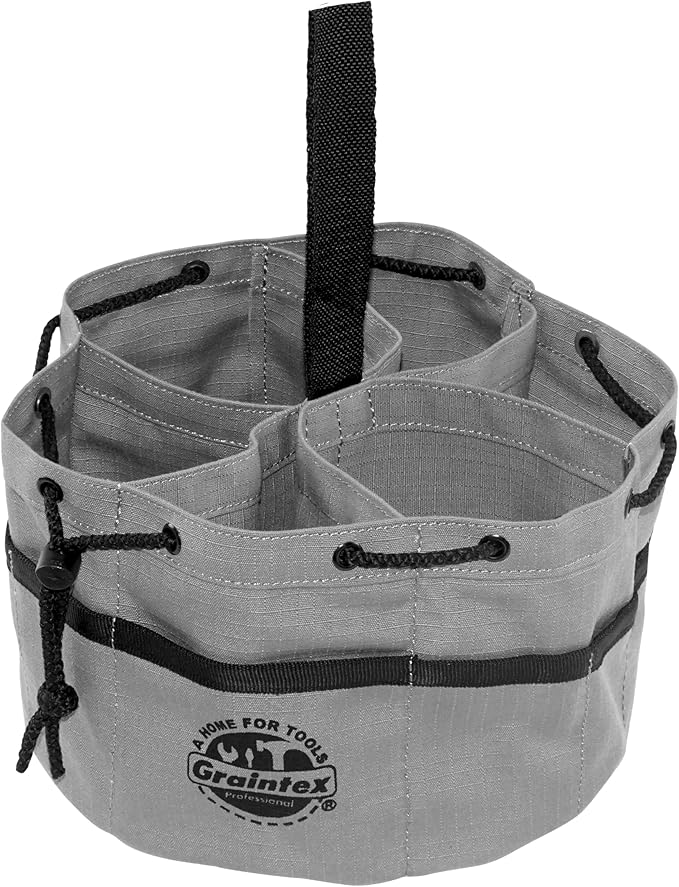 Graintex 18 Pockets Grab Bag Rip-stop Canvas Drawstring Closure, Small Part Organizer Pouch, Small Tools, Screws, Parts, Parachute Tool Bag for Efficient Storage - Steel Grey