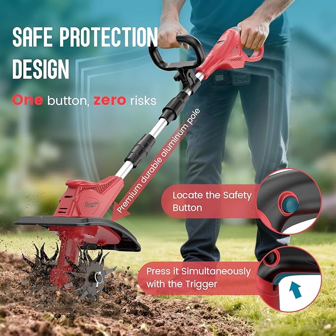Cordless Tiller Cultivator Compatible with Milwaukee 18V Battery (Tool Only), 310RPM Electric Rototiller Garden Tools with 40 Steel Tines, 9.1In Tilling Width & 6.3In Depth, Folding Design