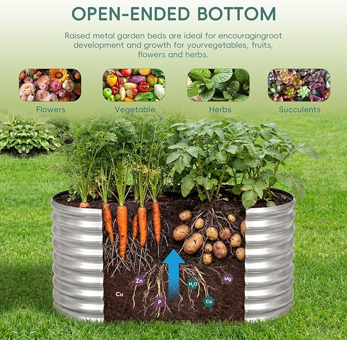 AHEONLAR 3Pack 3x2x2ft Galvanized Raised Garden Beds Outdoor, Oval Raised Beds for Gardening Metal Planter Boxes for Planting Vegetables, Fruit, Herb, Silver