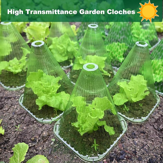 Fshow Garden Cloches,20 Pack Reusable Plant Bell Cover,Bell Jar Cloches for Protection Against Sun, Frost, Snails Etc. (Green)