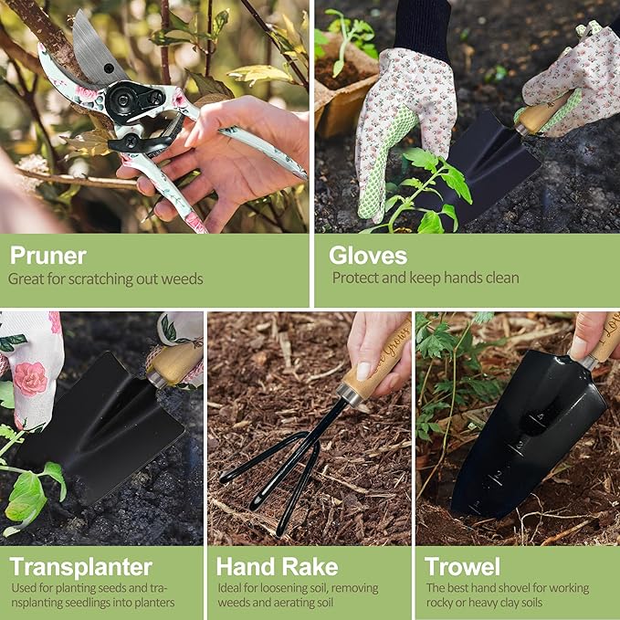 Gifts for Gigi Mothers Day, Gardening Kit Gigi Gifts from Grandkids Floral Gardening Tools and Durable Garden Tools Organizer Tote, Ideal Gardening Gift for Women on Birthday Plant Lover Present