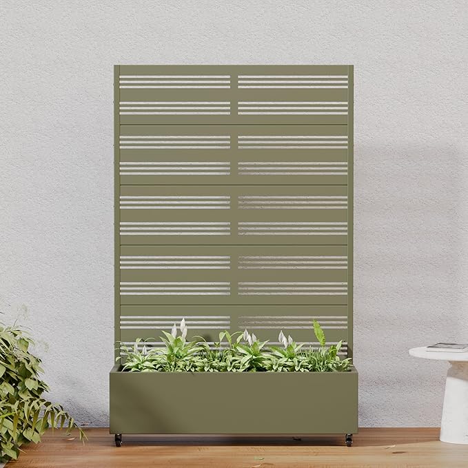 Casaphoria Metal Raised Garden Bed with Trellis and Wheels, 72"x47"x16" Arched Planter Box for Climbing Plants, Vegetables & Vines, Features Drainage Holes and Privacy Screen, Grey-Harold