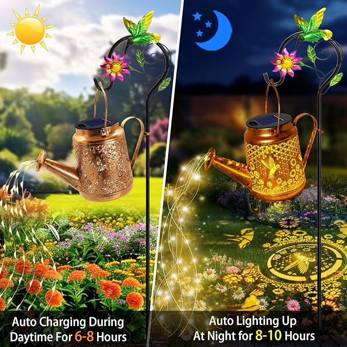 Solar Watering Can Lights, Hummingbird Hanging Lanterns Outdoor, Birthday Gifts for Mom Women Grandma Mother's Day, Waterproof Solar Lights Garden Decor for Outside Yard Art Patio Porch Lawn Backyard