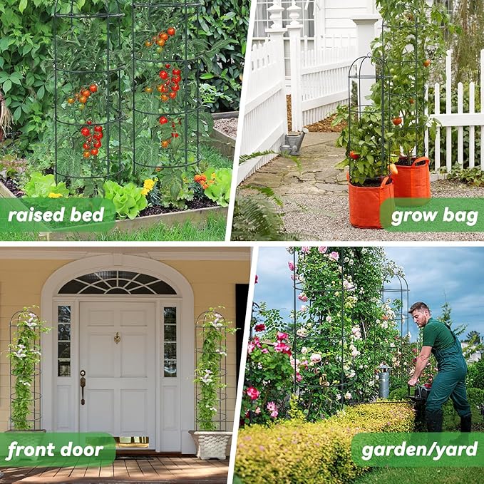 Large Trellis, Garden Obelisk Trellis for Climbing Plants Outdoor, 55” Metal Trellises for Tomato Cucumber Clematis Rose Vine Support, Heavy Duty Cage Stand for Grow Bag Raised Bed Yard, 2 Pack